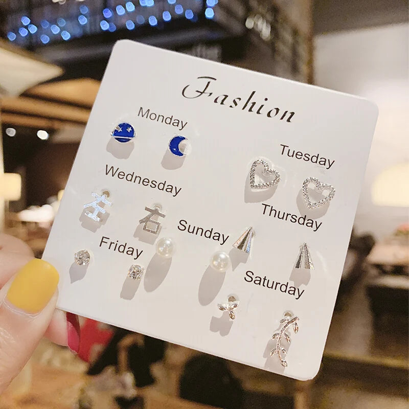 Silver Needle Stud Earrings with different motives