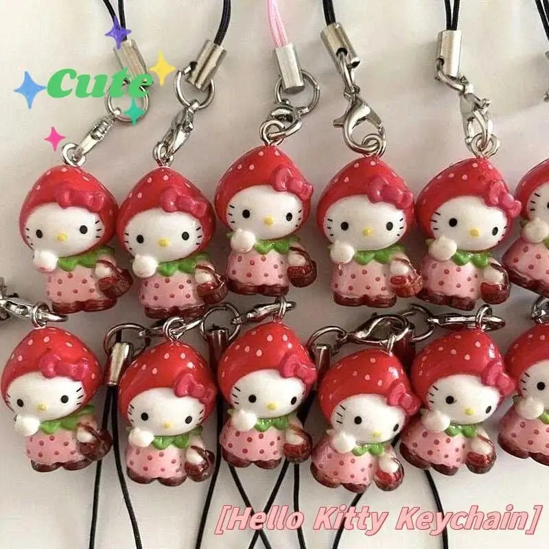 Strawberry Hello Kitty Mobile Phone Pendant or Keychain