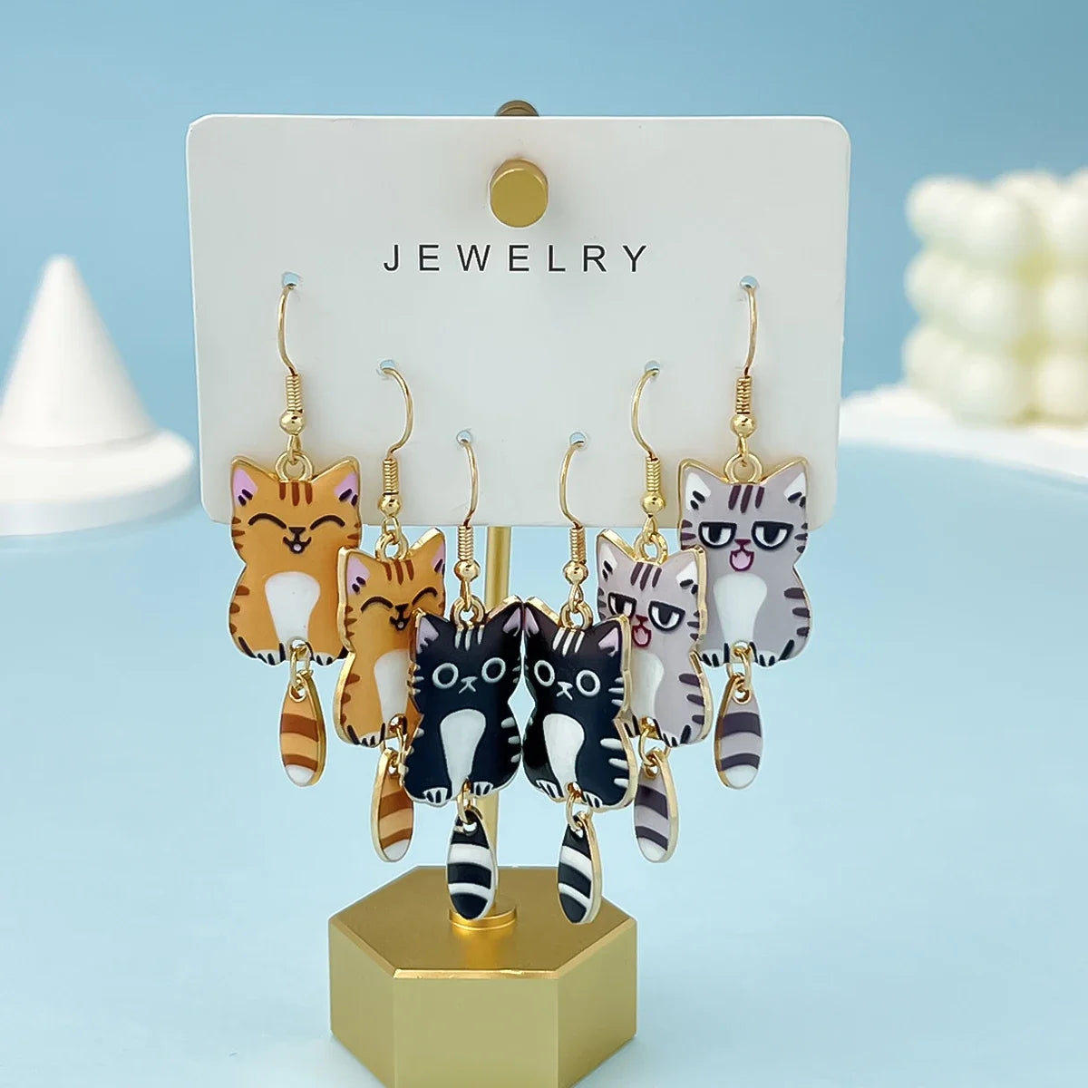 3x Cute Cat Earrings