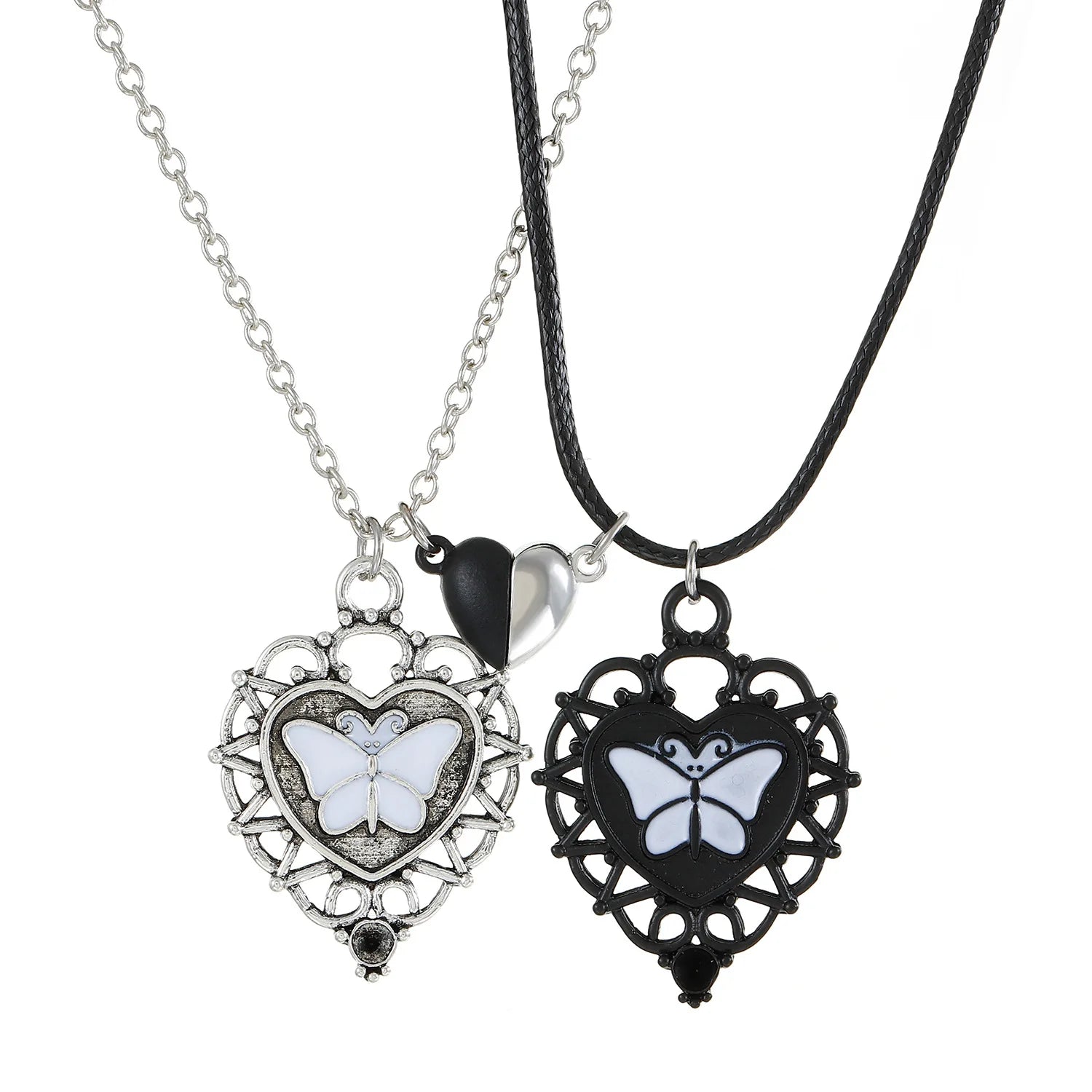 Metallic Matching Heart Necklace