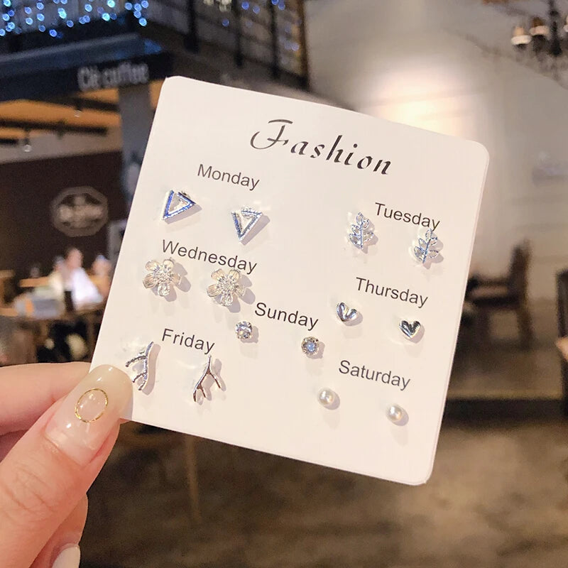 Silver Needle Stud Earrings with different motives