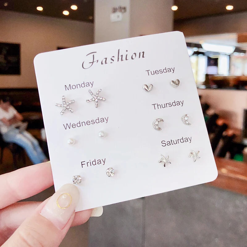 Silver Needle Stud Earrings with different motives