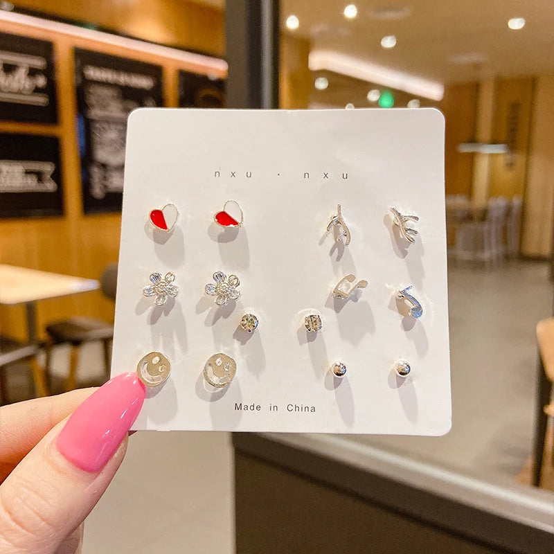 Silver Needle Stud Earrings with different motives