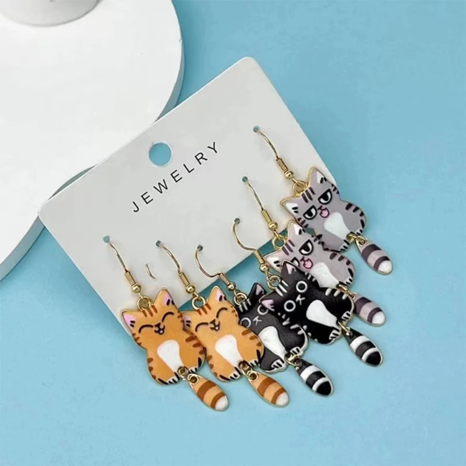 3x Cute Cat Earrings