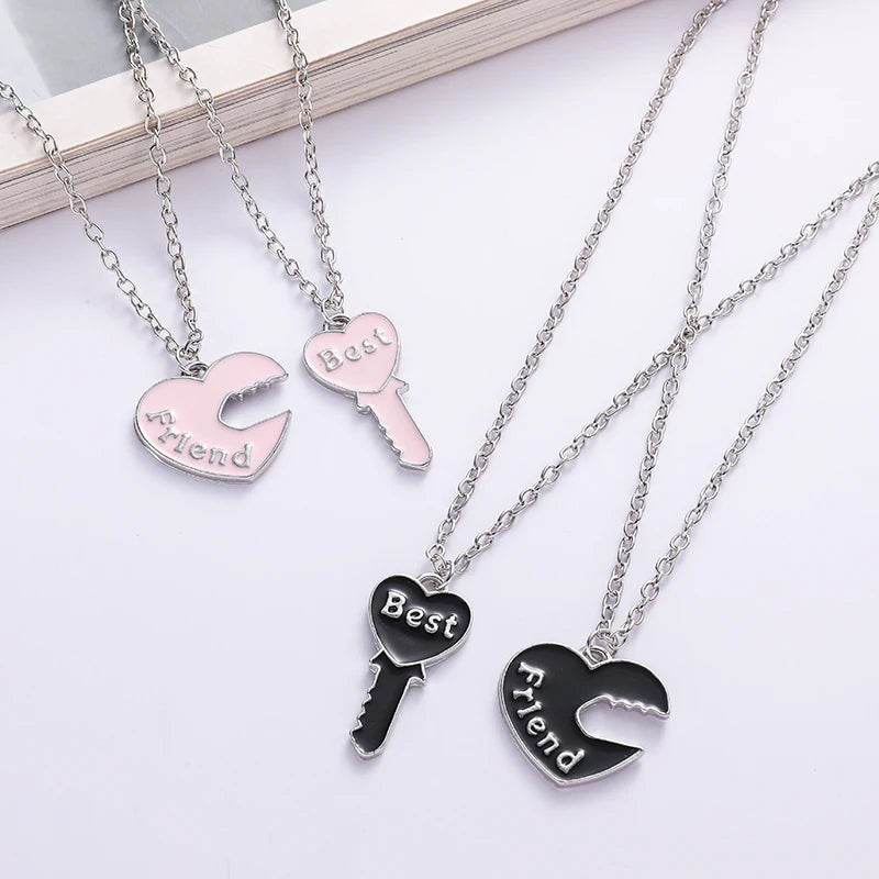 Metallic Matching Heart Necklace