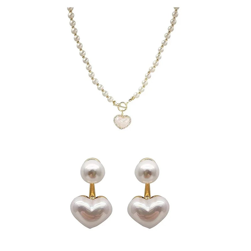 Elegant Heart Pearl Necklace and earrings