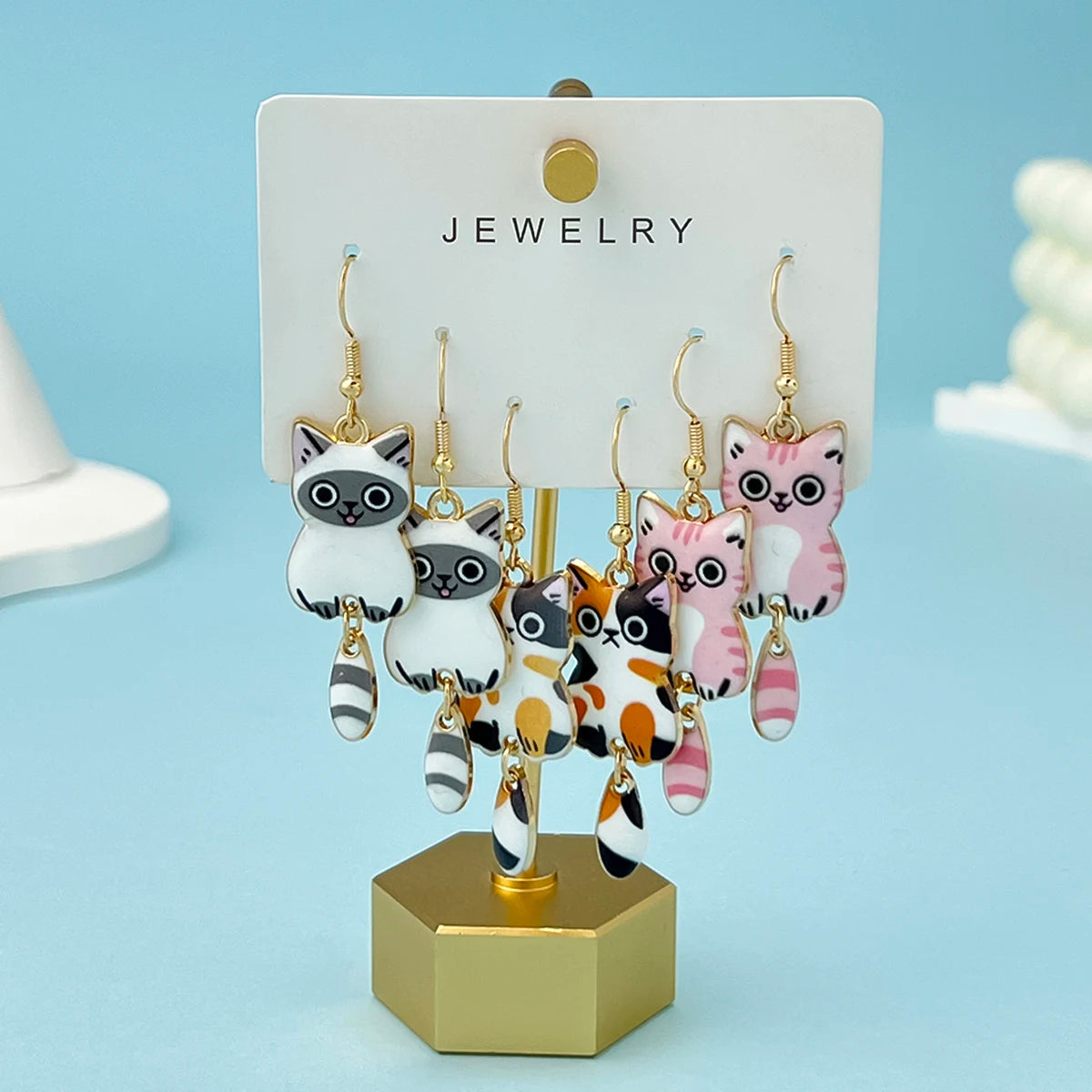 3x Cute Cat Earrings