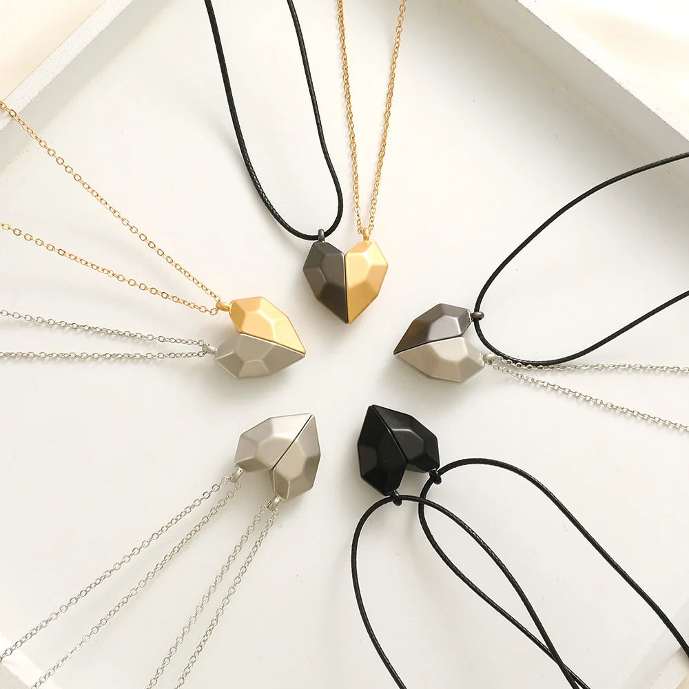 Metallic Matching Heart Necklace
