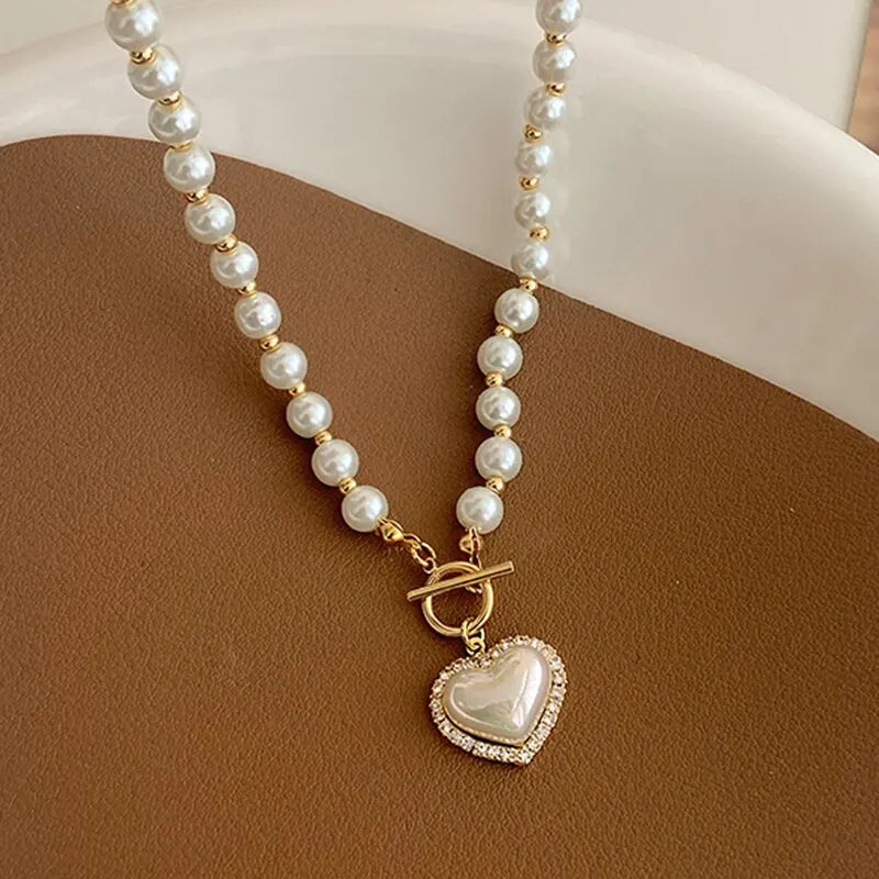Elegant Heart Pearl Necklace and earrings