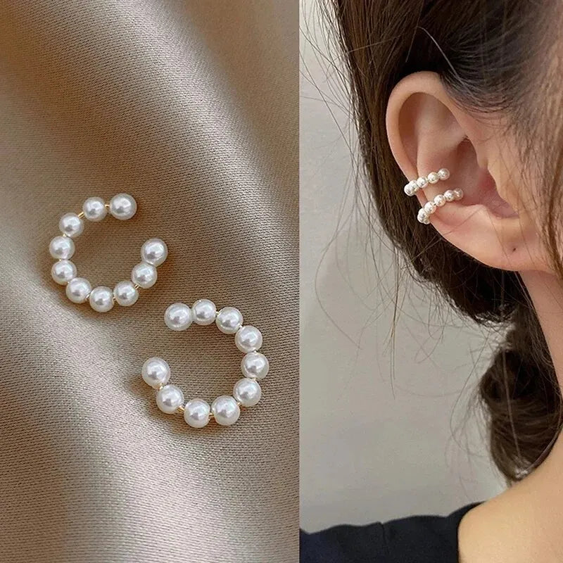 Woman's Korean Elegant Imitation Pearl Ear Cuff Clip C- shaped Earrings Non-Piercing Ear Ring Minimalist Earrings Fashion Jewelr