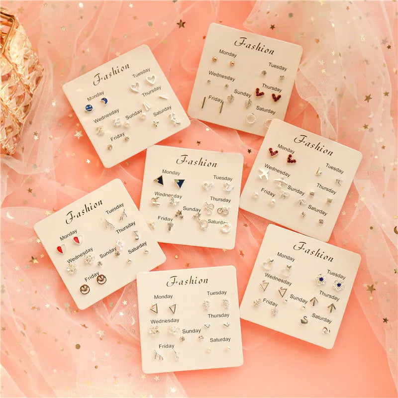 Silver Needle Stud Earrings with different motives