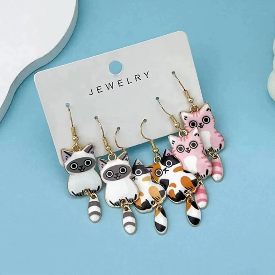 3x Cute Cat Earrings