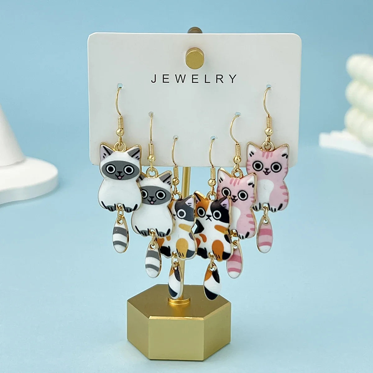 3x Cute Cat Earrings