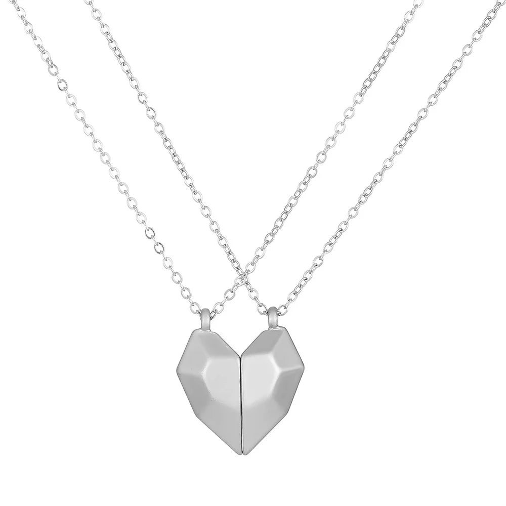Metallic Matching Heart Necklace