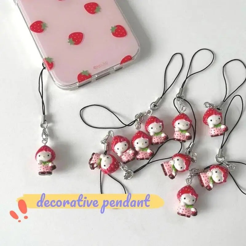 Strawberry Hello Kitty Mobile Phone Pendant or Keychain
