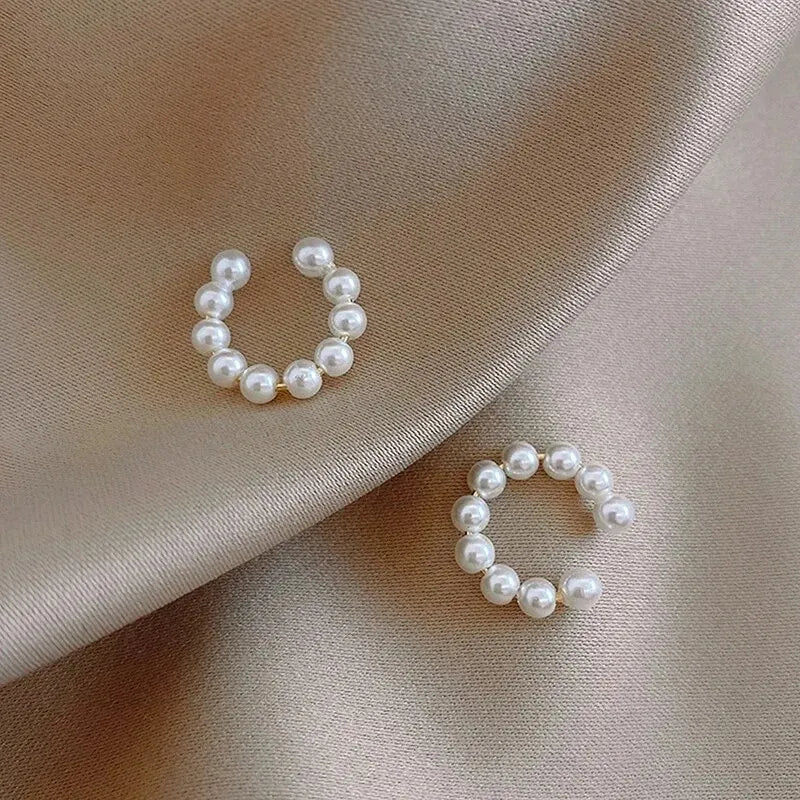 Woman's Korean Elegant Imitation Pearl Ear Cuff Clip C- shaped Earrings Non-Piercing Ear Ring Minimalist Earrings Fashion Jewelr