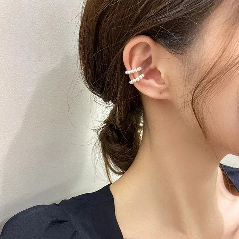 Woman's Korean Elegant Imitation Pearl Ear Cuff Clip C- shaped Earrings Non-Piercing Ear Ring Minimalist Earrings Fashion Jewelr
