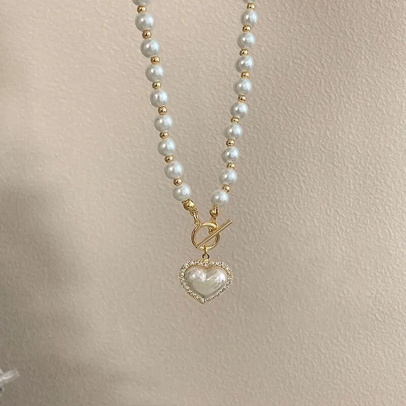 Elegant Heart Pearl Necklace and earrings