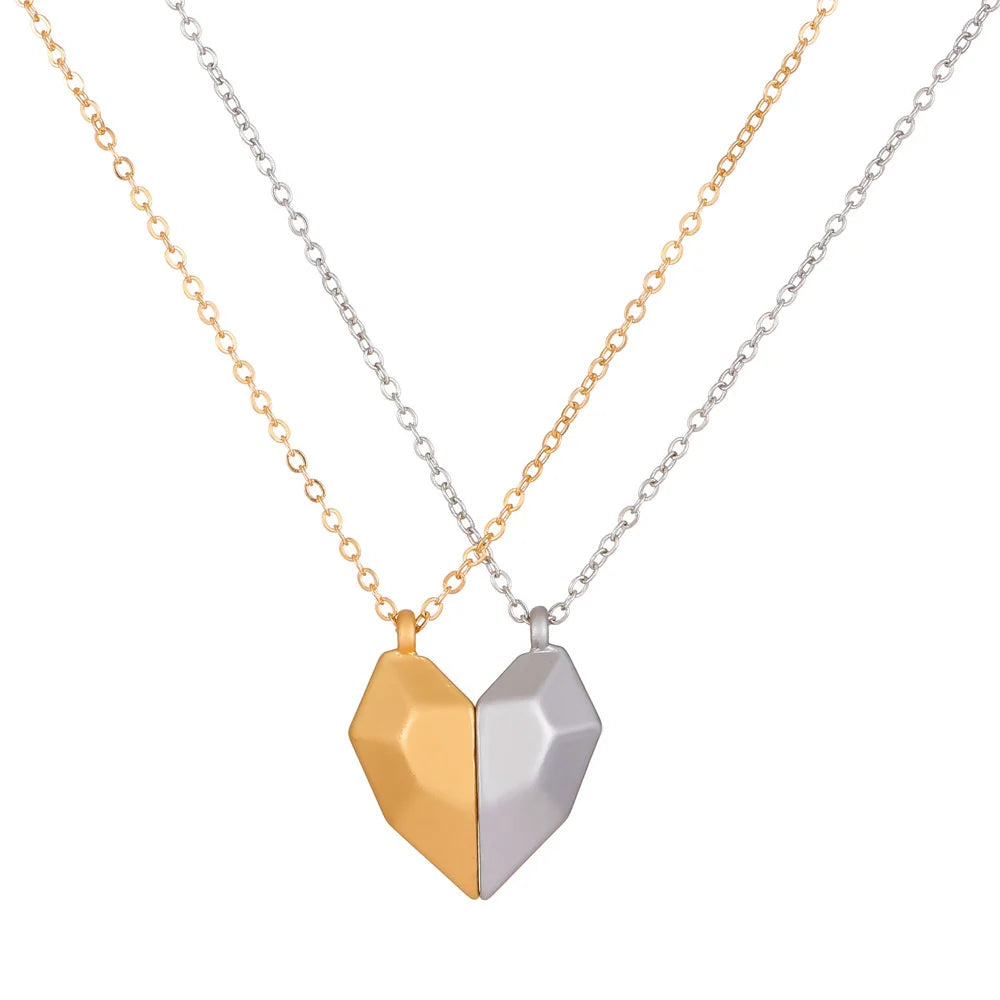 Metallic Matching Heart Necklace