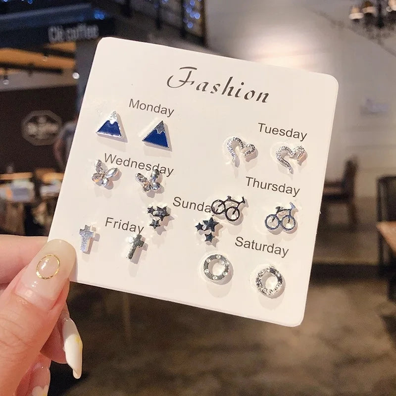 Silver Needle Stud Earrings with different motives