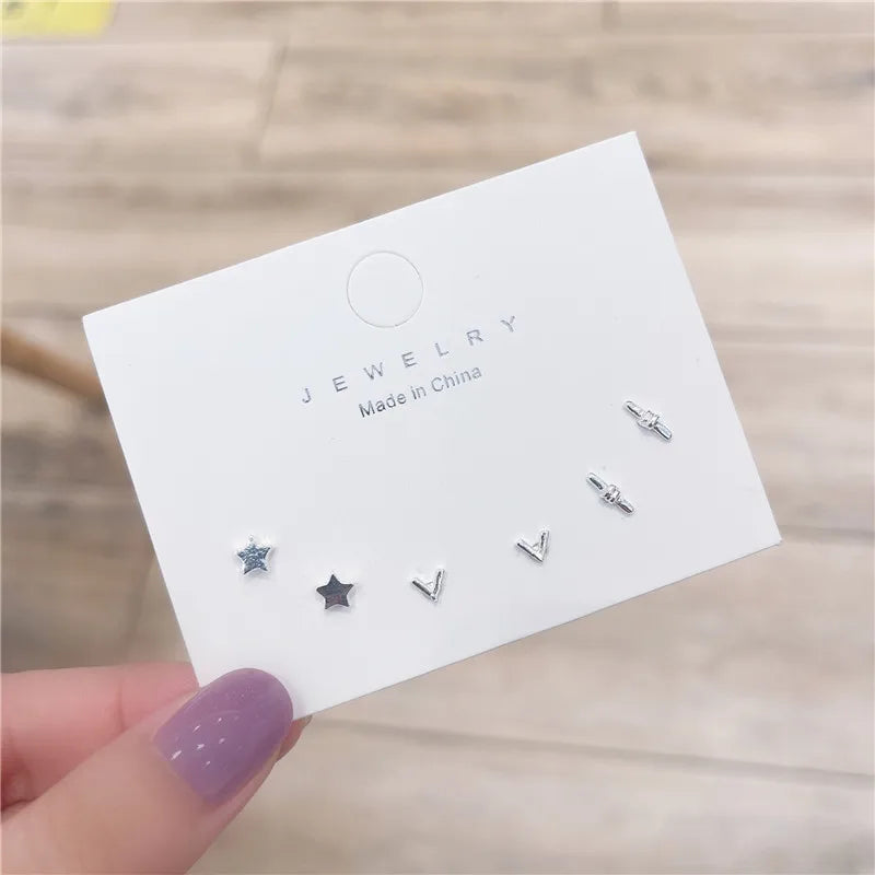 Silver Needle Stud Earrings with different motives