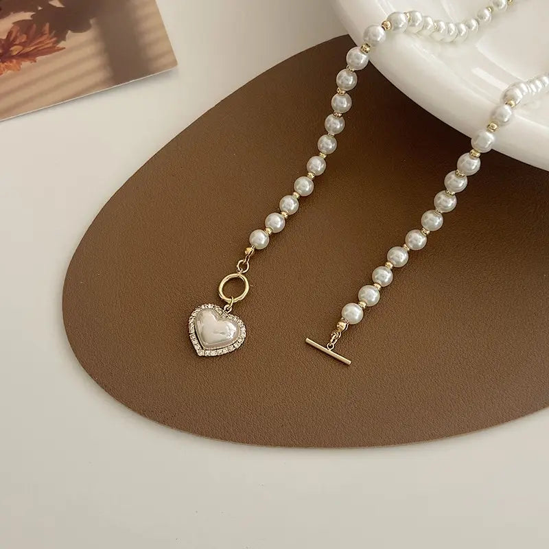 Elegant Heart Pearl Necklace and earrings