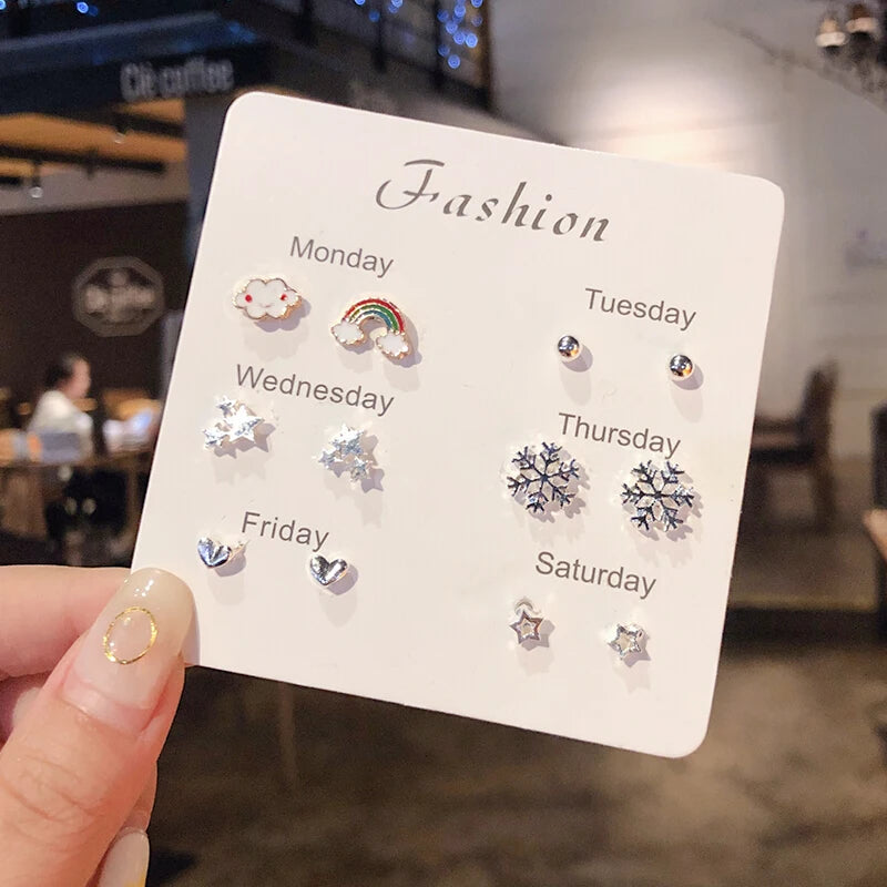 Silver Needle Stud Earrings with different motives
