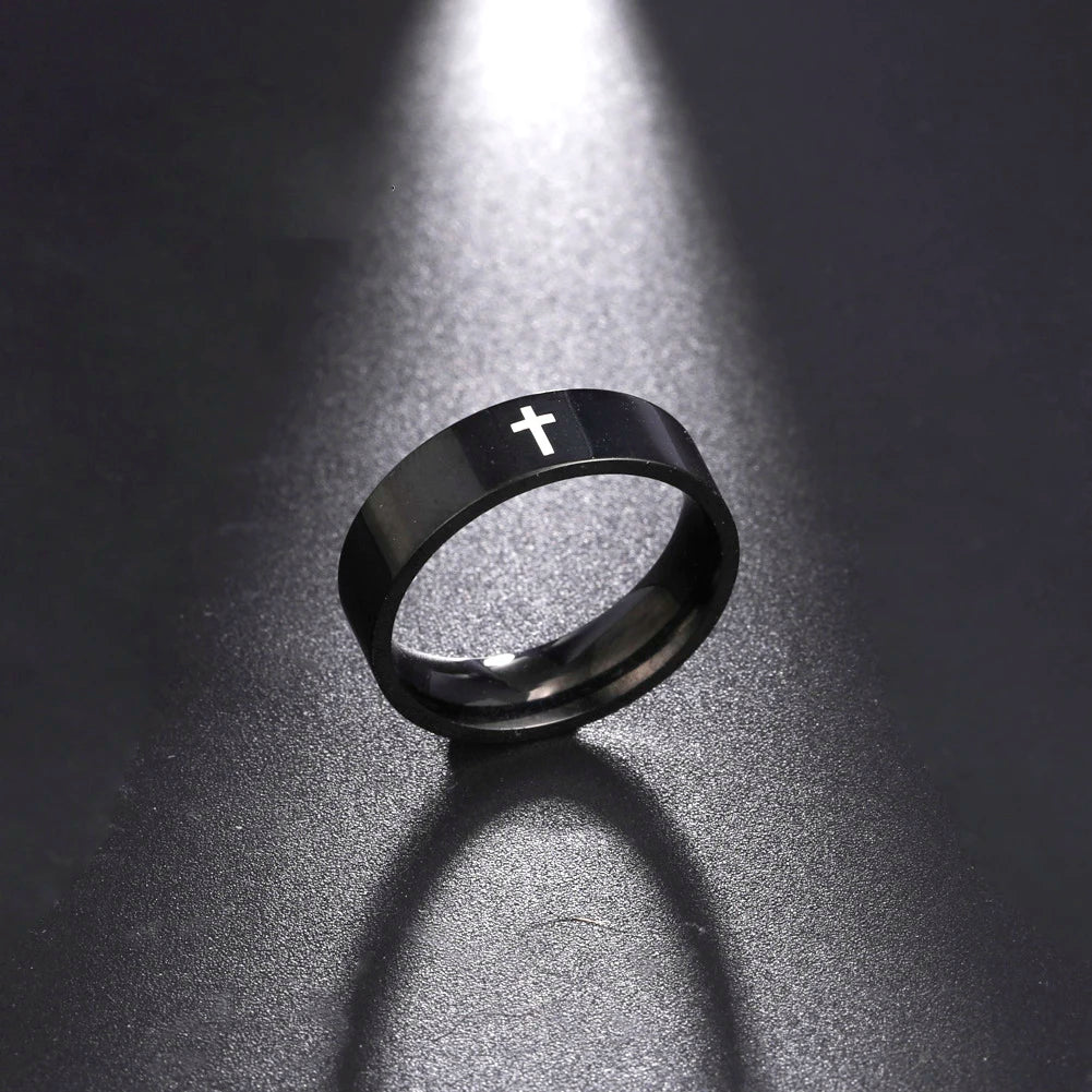 COOLTIME Gothic Cross Couple Rings Stainless Steel Silver Color Jesus Cross Finger Ring for Men Women Punk Jewelry Wedding Gift