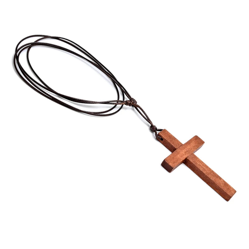 Various Styles Catholic Cross Necklace Jesus Christ Pendant Choker Retro Jewelry Style Natural Wood Necklace Wholesale Amulet