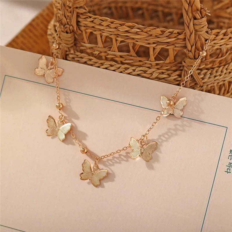 Bohemian Gold Siilver Color Butterfly Anklets For Women Fashion Beads Anklet Summer Beach Ankle Bracelet Foot Chain Jewelry