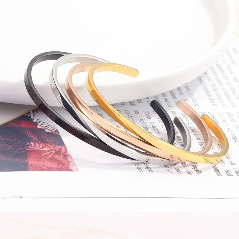 Unisex Simple Stainless Steel Opening Bangle Bracelet For Lovers Can Be DIY Alphanumeric