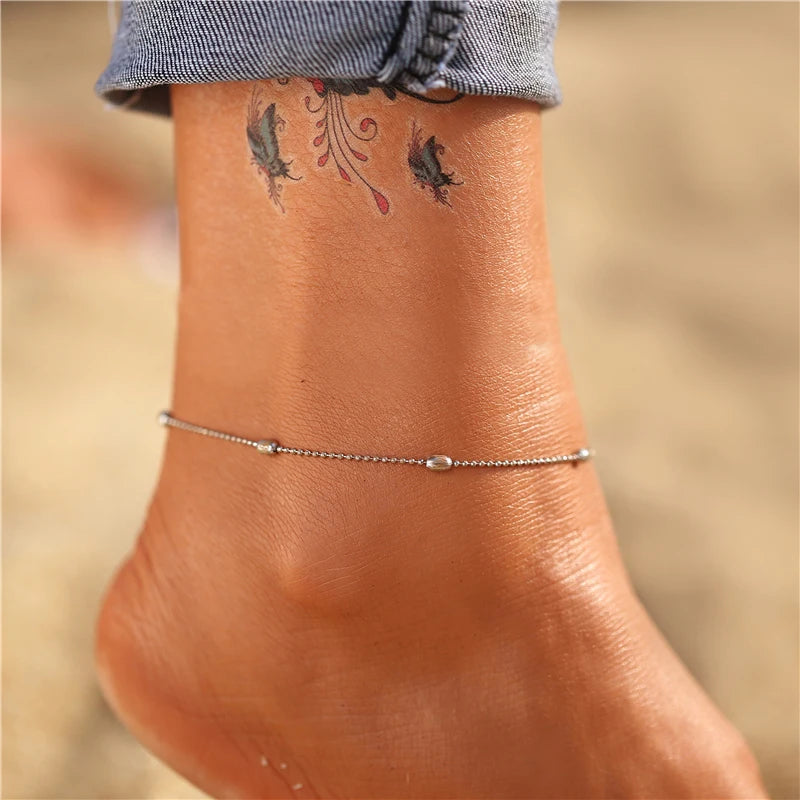 Bohemian Gold Siilver Color Butterfly Anklets For Women Fashion Beads Anklet Summer Beach Ankle Bracelet Foot Chain Jewelry