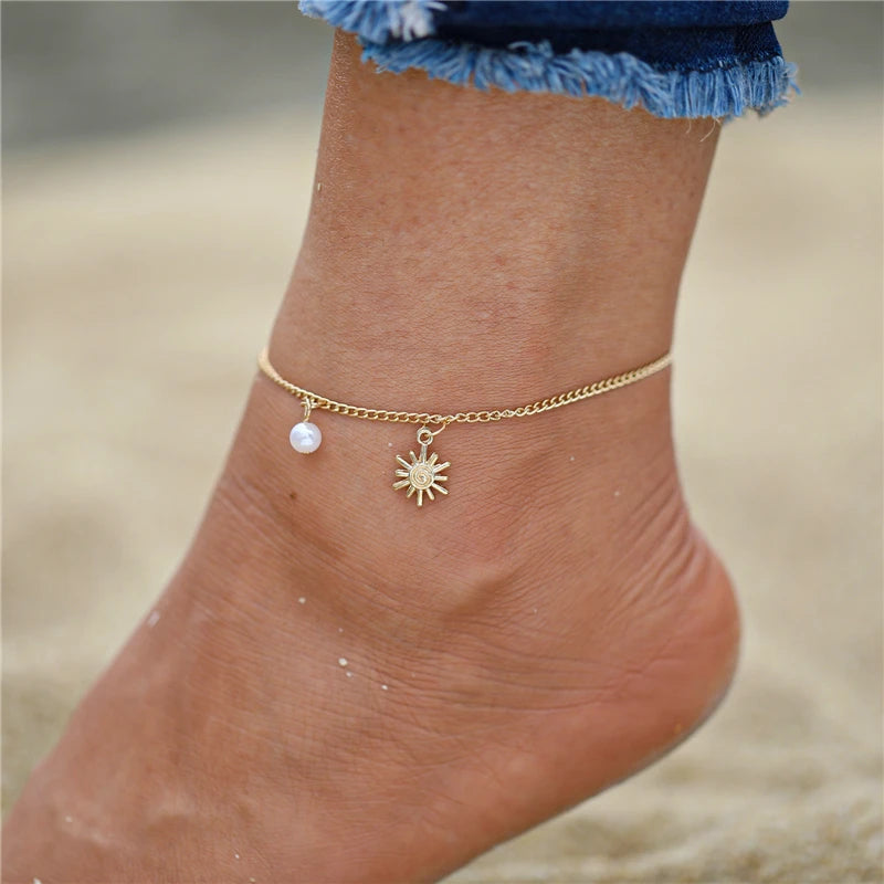 Bohemian Gold Siilver Color Butterfly Anklets For Women Fashion Beads Anklet Summer Beach Ankle Bracelet Foot Chain Jewelry