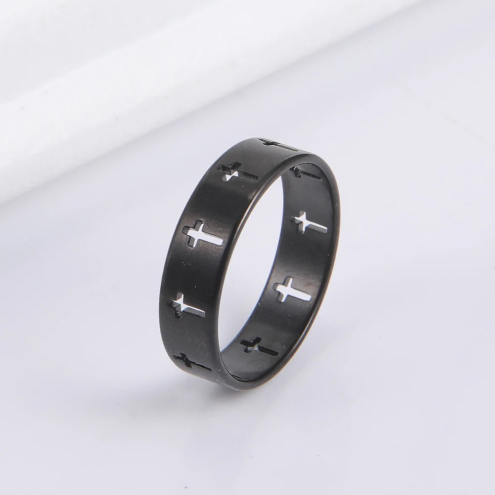 COOLTIME Gothic Cross Couple Rings Stainless Steel Silver Color Jesus Cross Finger Ring for Men Women Punk Jewelry Wedding Gift