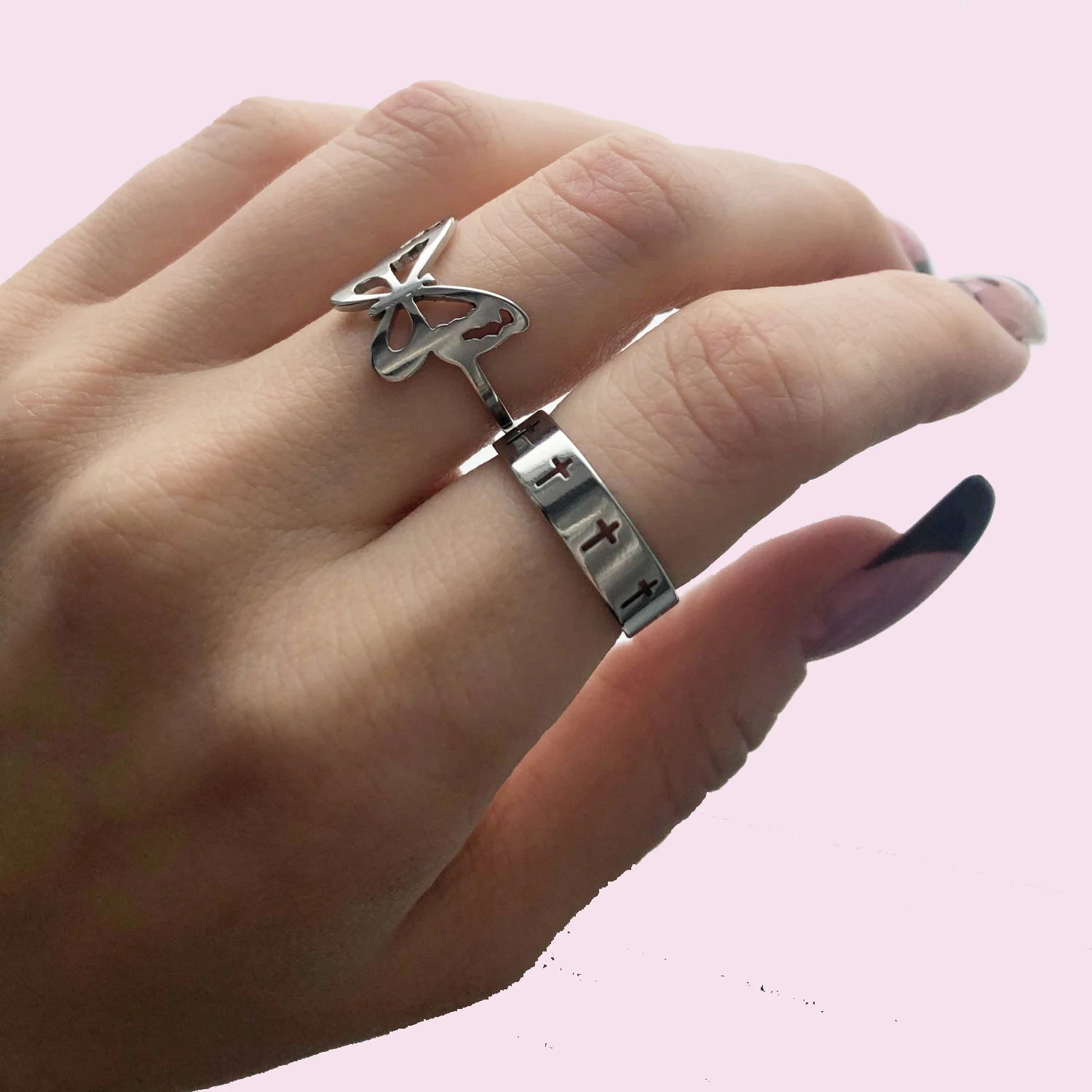 COOLTIME Gothic Cross Couple Rings Stainless Steel Silver Color Jesus Cross Finger Ring for Men Women Punk Jewelry Wedding Gift