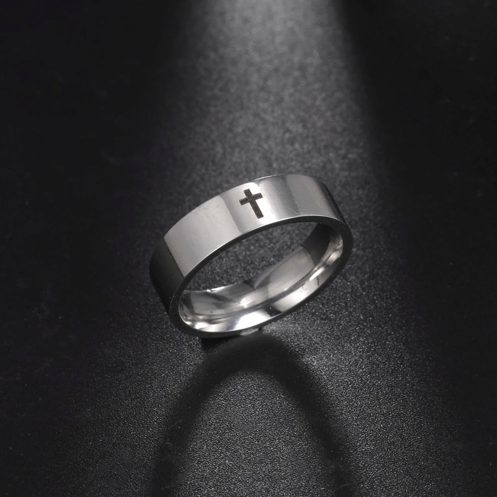 COOLTIME Gothic Cross Couple Rings Stainless Steel Silver Color Jesus Cross Finger Ring for Men Women Punk Jewelry Wedding Gift