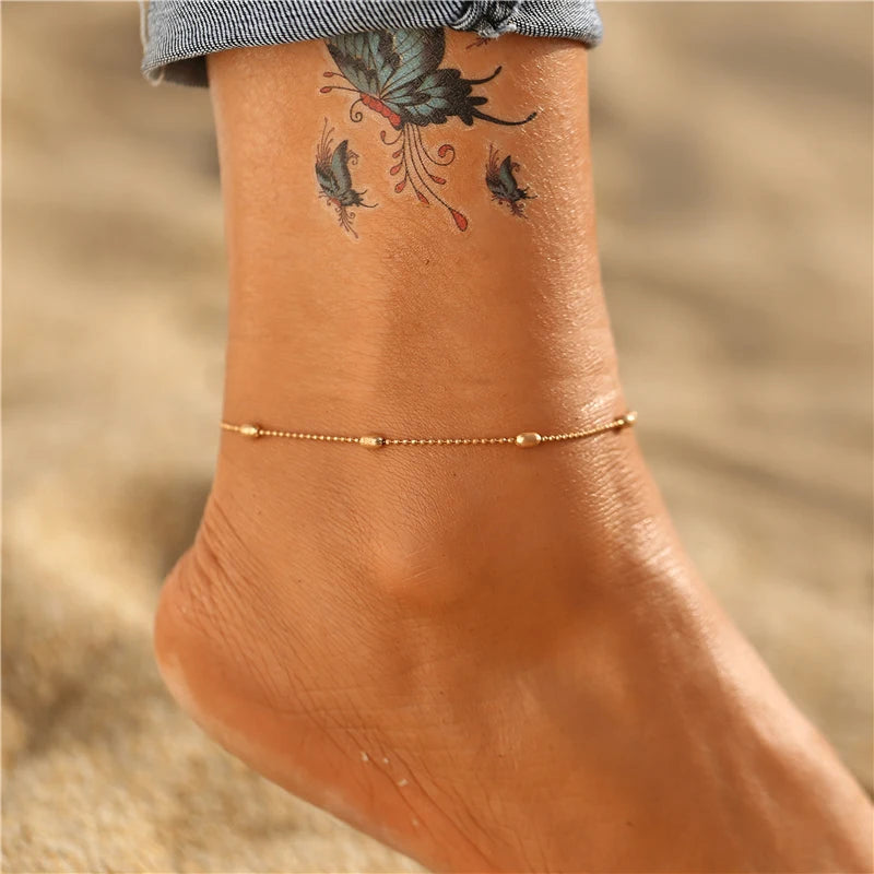 Bohemian Gold Siilver Color Butterfly Anklets For Women Fashion Beads Anklet Summer Beach Ankle Bracelet Foot Chain Jewelry