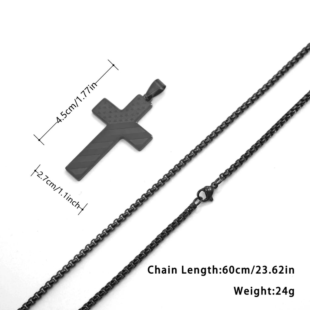 Collier Homme Male Stainless Steel Necklace USA Flag Cross Necklaces for Man Collar Hombre Bible Verse Necklace Man Jewelry