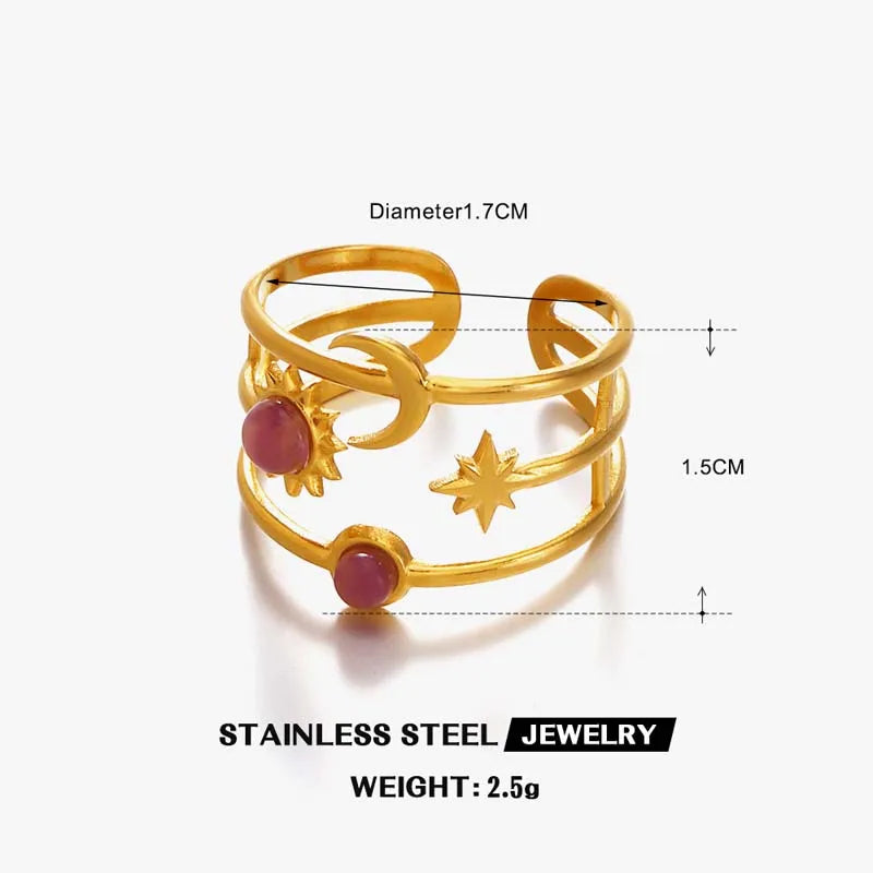 Stainless Steel Star Moon Sun Open Rings For Women Punk Hip Hop Metal Multilayer Finger Rings Jewelry Accessories Gift