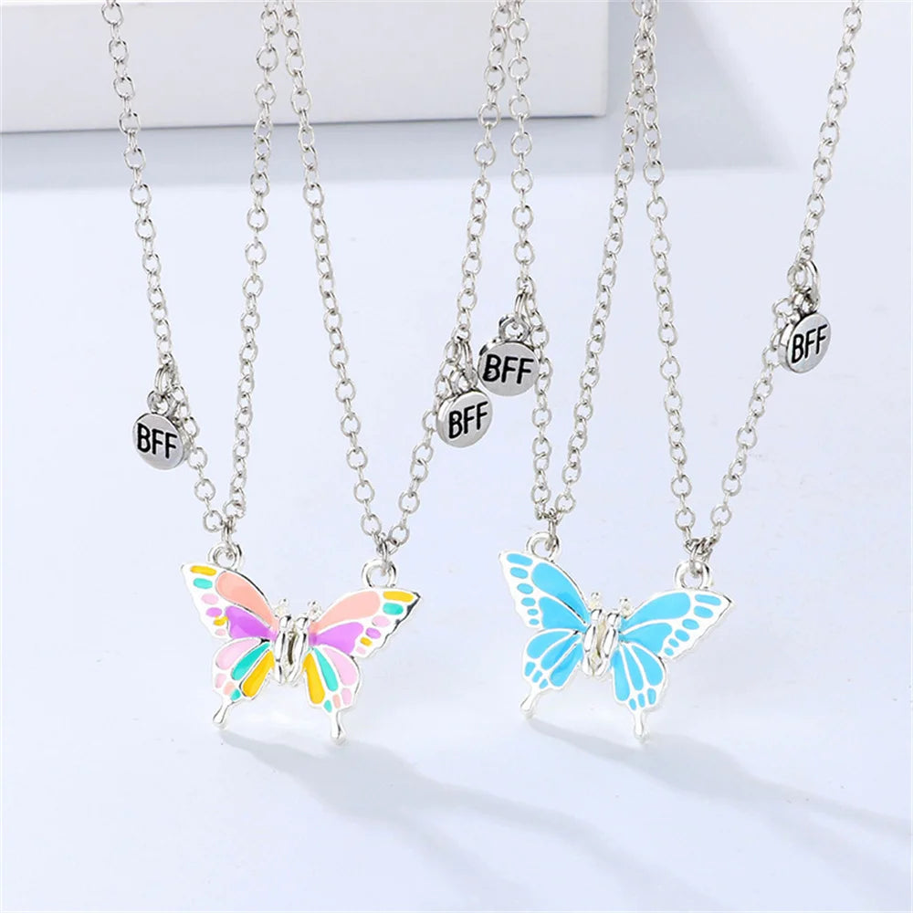 2pcs/Set Heart BFF Necklace for Women Adjustable Chain Magnet DIY Heart Butterfly Friendship Collar Best Friends Jewelry Gifts