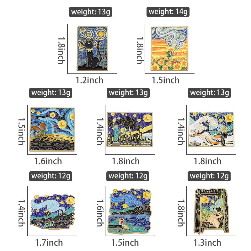 Oil Painting 3-5pcs/Set Enamel Pins Tarot Cards Night Sky Black Cat Brooches Lapel Badge Punk Gothic Jewelry Gift for Friends