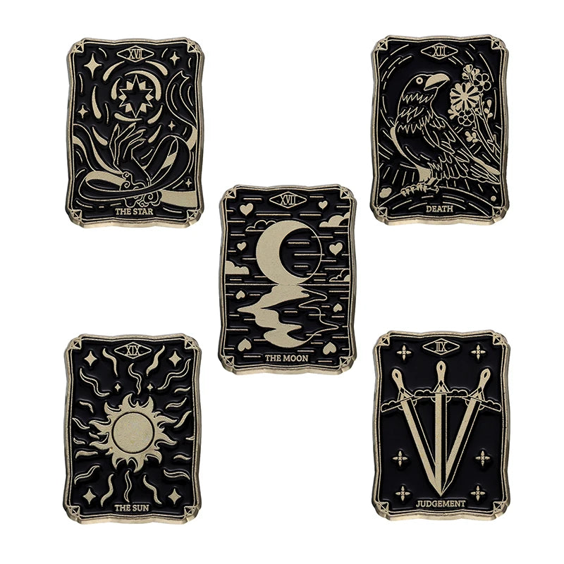 Oil Painting 3-5pcs/Set Enamel Pins Tarot Cards Night Sky Black Cat Brooches Lapel Badge Punk Gothic Jewelry Gift for Friends