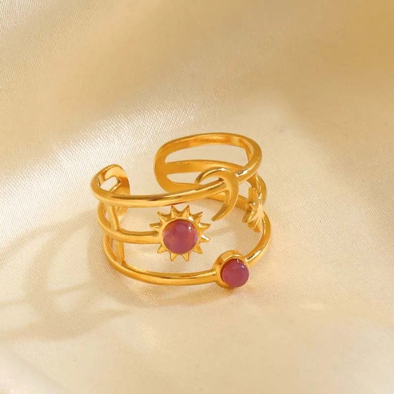 Stainless Steel Star Moon Sun Open Rings For Women Punk Hip Hop Metal Multilayer Finger Rings Jewelry Accessories Gift