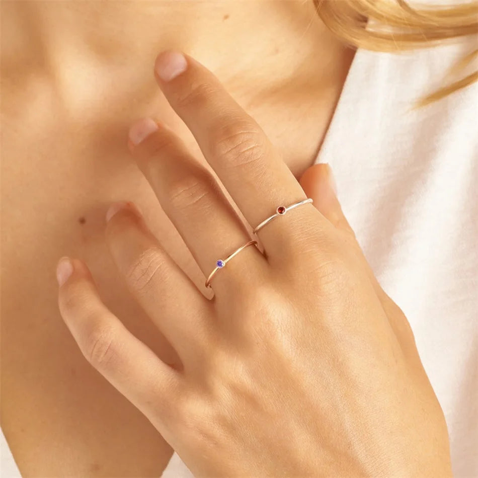 SUNIBI Stainless Steel Birthstone Ring for Woman Gold Color Simple Style Ring Festival Party Fashion Jewelry Dropshipping