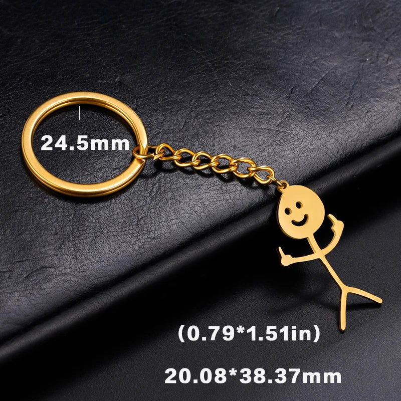 Teamer Funny Middle Finger Stickman Keychain 2025 Cute Trend School Bag Car Key Pendant Couple New Trinket Gift Keyring