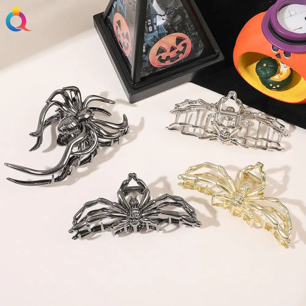 1Pcs Halloween Black Spider Hair Claw Clips with Pearl Charm Design,Metal Gothic Punk Hair Clips Strong Hold Hair Accessories