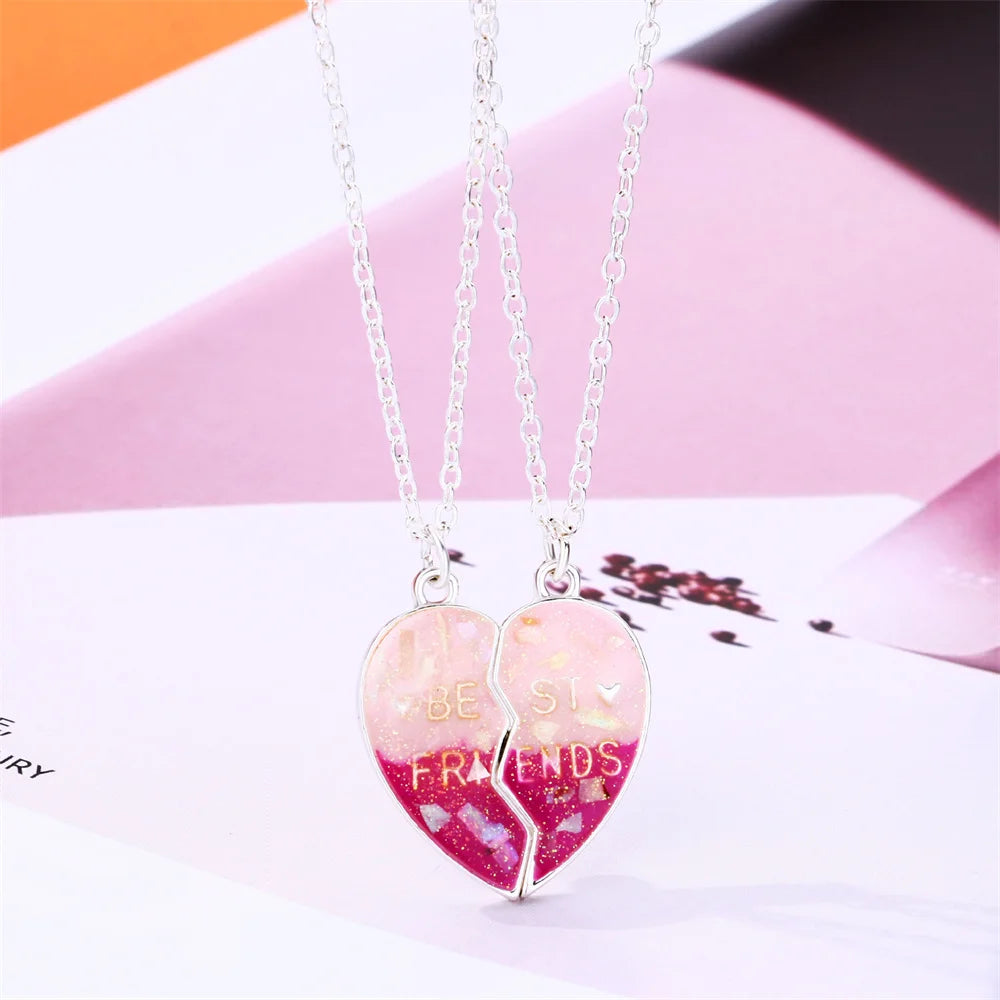 2pcs/Set Heart BFF Necklace for Women Adjustable Chain Magnet DIY Heart Butterfly Friendship Collar Best Friends Jewelry Gifts