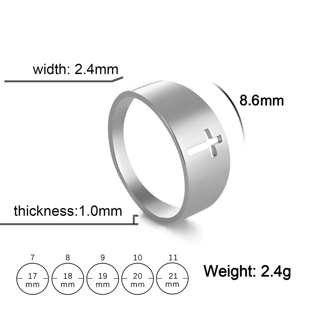 COOLTIME Gothic Cross Couple Rings Stainless Steel Silver Color Jesus Cross Finger Ring for Men Women Punk Jewelry Wedding Gift