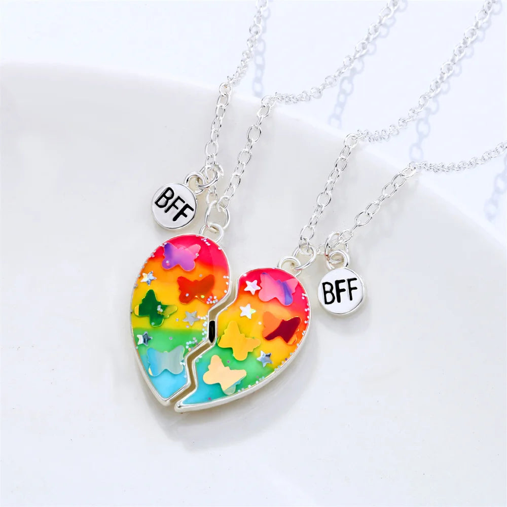 2pcs/Set Heart BFF Necklace for Women Adjustable Chain Magnet DIY Heart Butterfly Friendship Collar Best Friends Jewelry Gifts