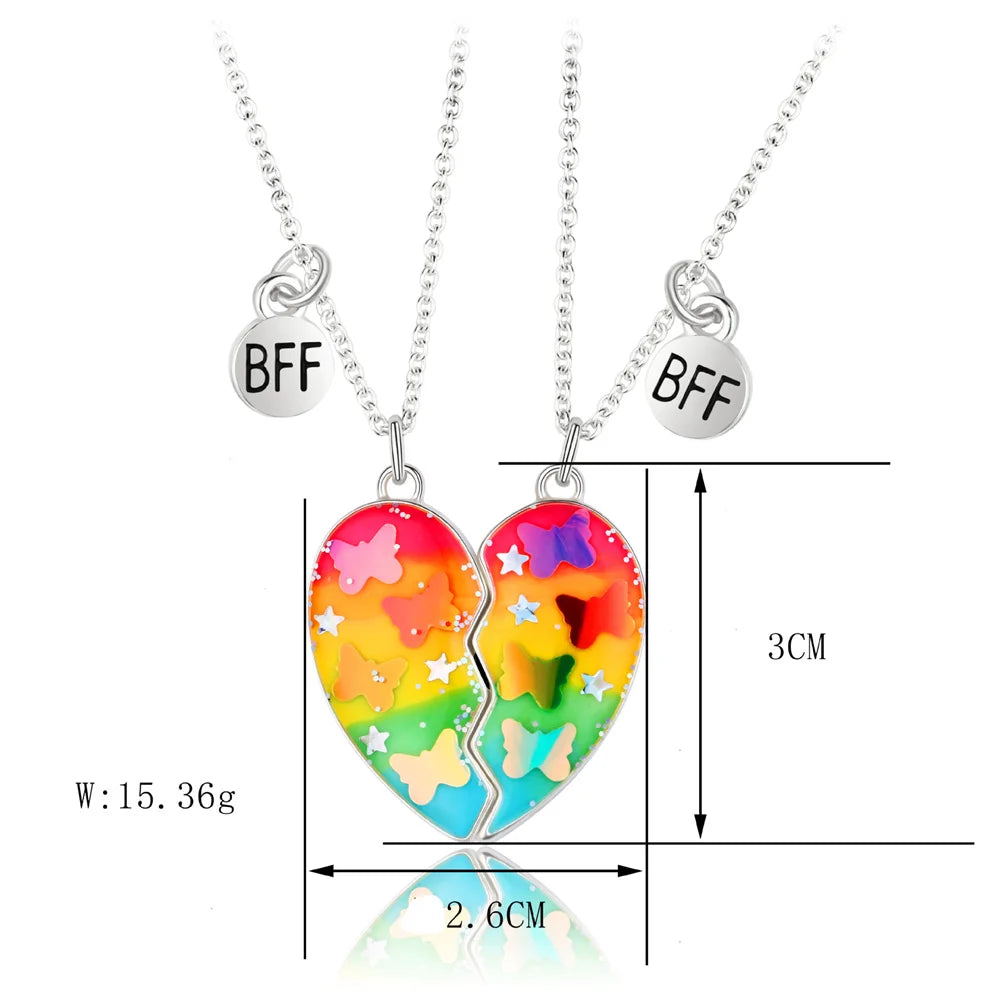 2pcs/Set Heart BFF Necklace for Women Adjustable Chain Magnet DIY Heart Butterfly Friendship Collar Best Friends Jewelry Gifts